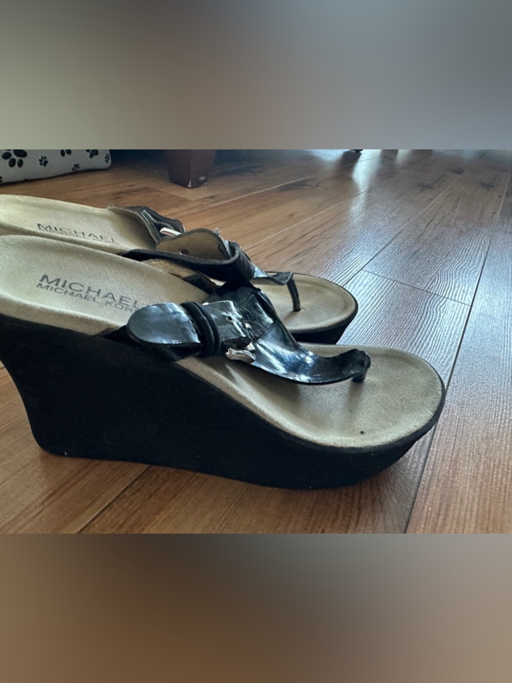 Micheal Kors Black Wedge Thong Sandals - Women's Casual Comfort